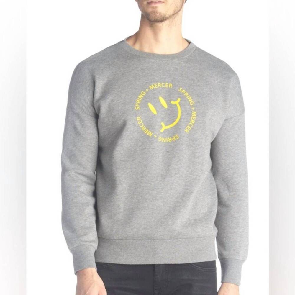 NEW SPRING + MERCER smiley crew neck fleece sweatshirt in black